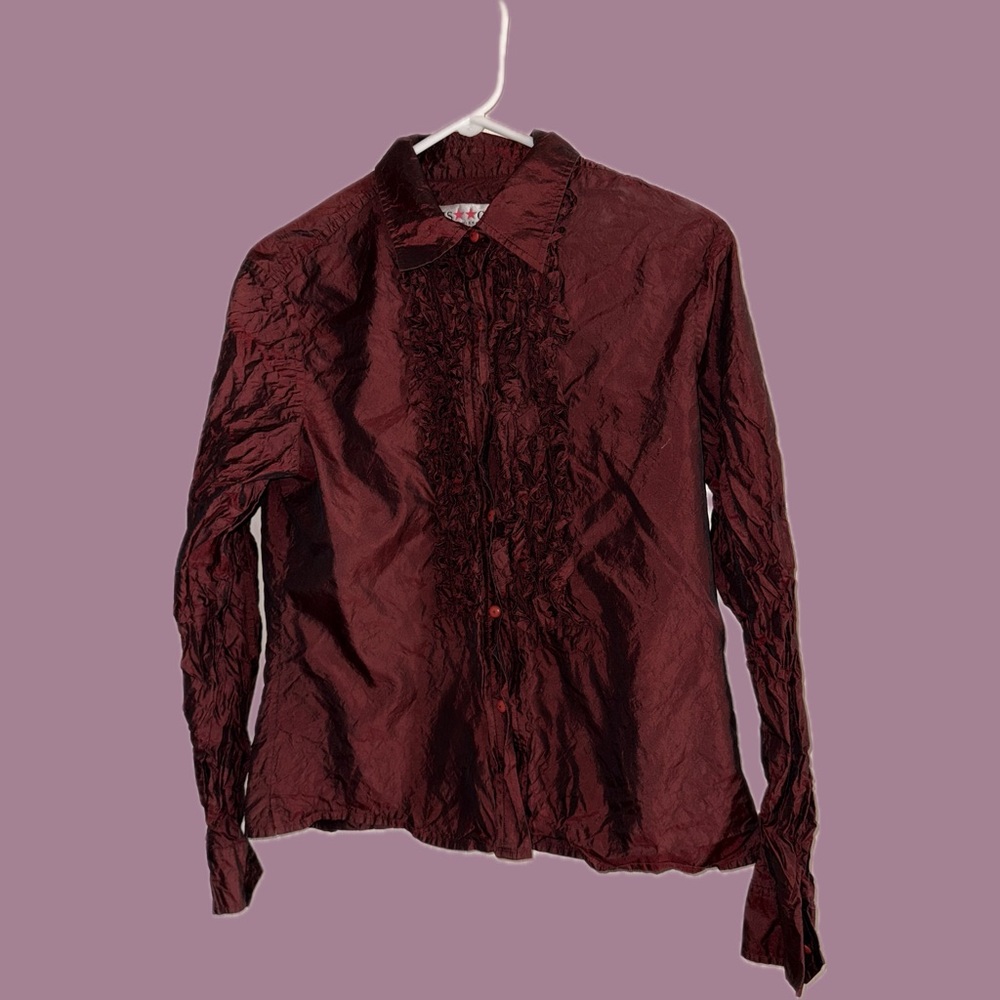 Isaac Mizrahi Blood Red Ruffle Shirt